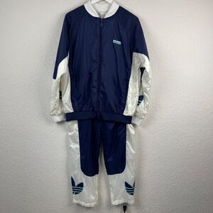Vintage 90s Adidas Blue & White Tracksuit Set Retro Teal Trefoil Logo